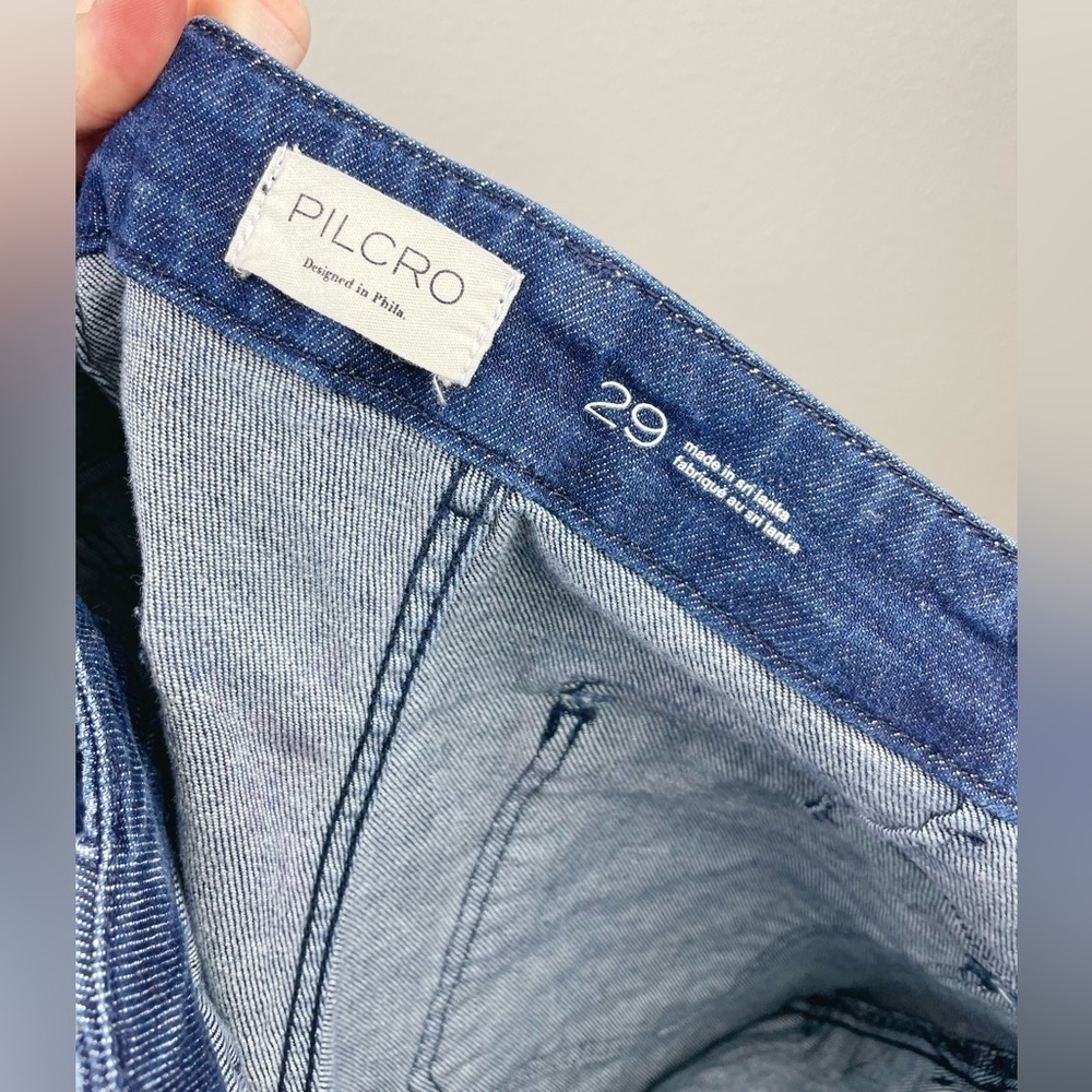 Anthropologie Pilcro Women's 29 Dark Wash Rigid Denim Raw Hem Jeans High Rise - Picture 9 of 11